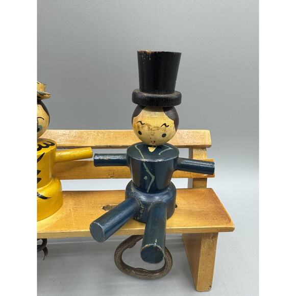 Japan Cork Screw Man Woman Bench Barware Wooden Bottle Opener Folk Art READ - Picture 3 of 12